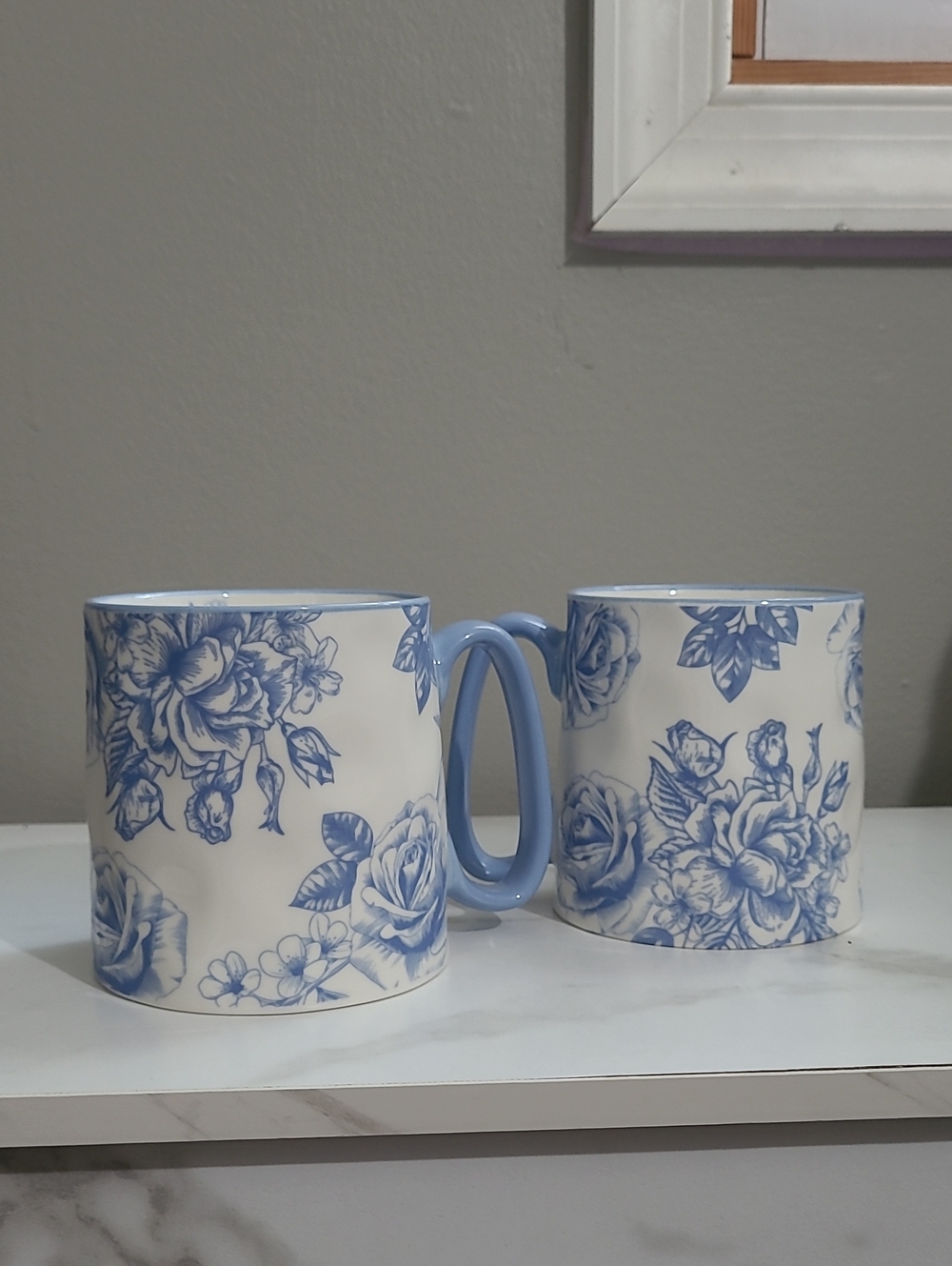 Large Blue Rose Print Mug Set Of 2